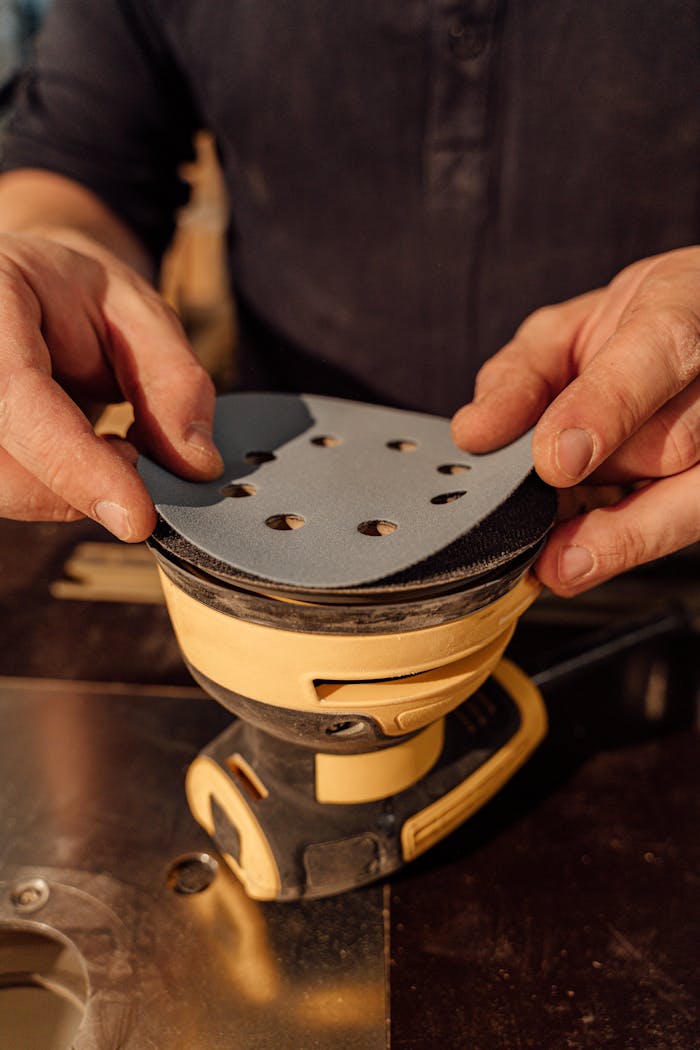 Man putting Pad Saver on a Grinder